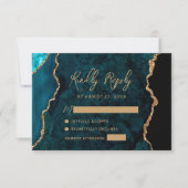 Turquoise moderne Agate Bleu Script Mariage RSVP (Devant)