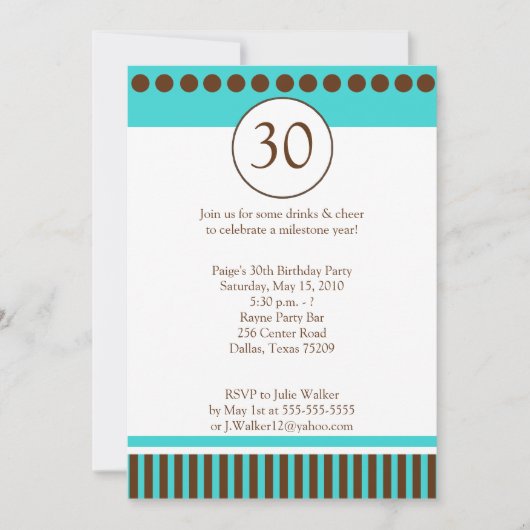 Turquoise moderne et Brown 5x7 Invitation d'annive (Devant)