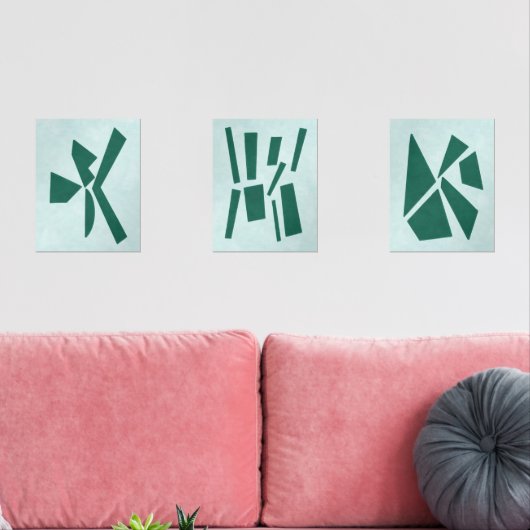 Turquoise Moderne Gouache Imprimer Formes Polygona (Salon)