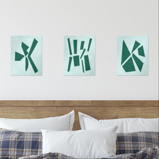 Turquoise Moderne Gouache Imprimer Formes Polygona (Chambre à coucher)