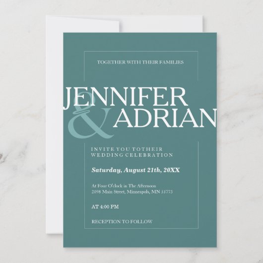 Turquoise Moderne Minimal Faire-part de mariage si (Dos)