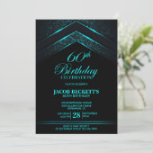 Turquoise moderne Noir 60e anniversaire Invitation (Debout devant)