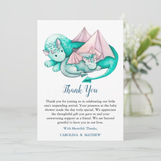 Turquoise Moeder en Baby Dragon Dank u Kaart (Staand voorkant)