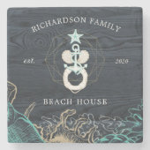 turquoise-monogram aan de kust stenen onderzetter (Voorkant)