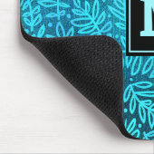 Turquoise monogram bladeren patroon modern muismat (Hoek)