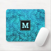 Turquoise monogram bladeren patroon modern muismat (Met muis)