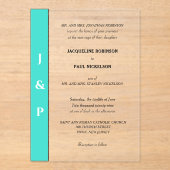 Turquoise Monogram Bruid en Bruidegom Clear Acryl Uitnodigingen (Voorkant)