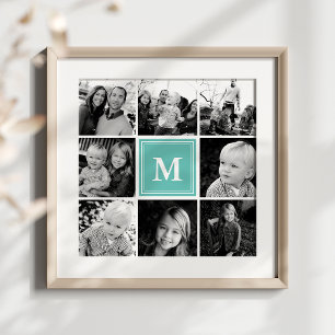 Turquoise Monogram Familie Fotocollage Poster