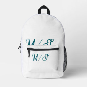 Turquoise monogram huwelijks koppel naam eenvoudig bedrukte rugzak