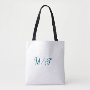 Turquoise monogram huwelijks koppel naam eenvoudig draagtas