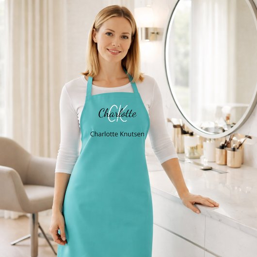 Turquoise monogram naam bedrijf schort