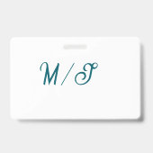 Turquoise monogram wedding couple name simple styl badge (Back)