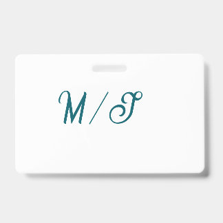 Turquoise monogram wedding couple name simple styl badge