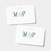 Turquoise monogram wedding couple name simple styl badge (Front & Back)