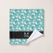 Turquoise Monogramme Fleur de Magnolia Noir et Bla (Gant de toilette)