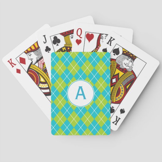 Turquoise Monogrammed-speelkaarten Pokerkaarten (Achterkant)