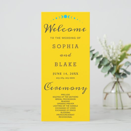 Turquoise Moon Phases Gold Wedding Programme (Debout devant)