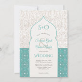 Turquoise Moroccan floral initialen 3 fotobruiloft Kaart (Voorkant)
