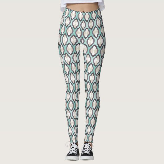 Turquoise Moroccan Pattern Leggings (Voorkant)