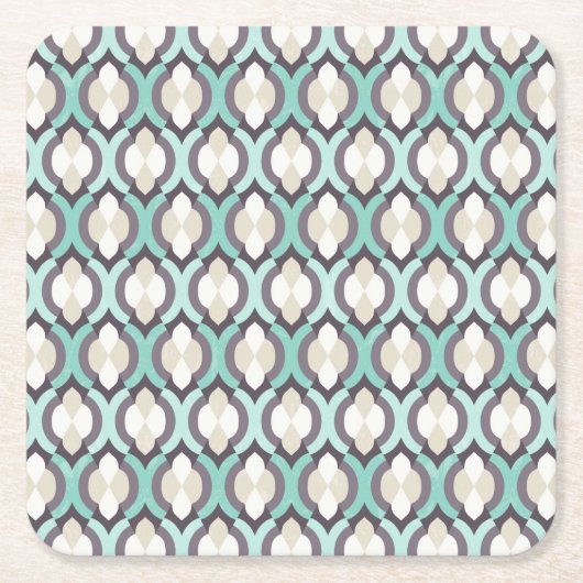 Turquoise Moroccan Pattern Vierkante Kartonnen Onderzetter (Voorkant)