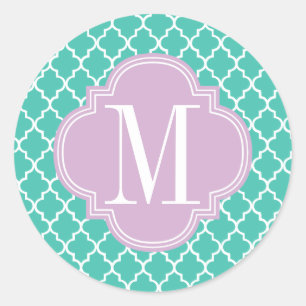 Turquoise Moroccan Tiles Lattice Personalized Ronde Sticker
