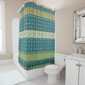 Turquoise multimotif, rideau de douche citron et c (En situation)