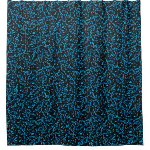 Turquoise-Muzieknoten op Black Shower Curtain Douchegordijn