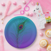 Turquoise naar Paarse Pauwveer Papieren Bordje (Feest)