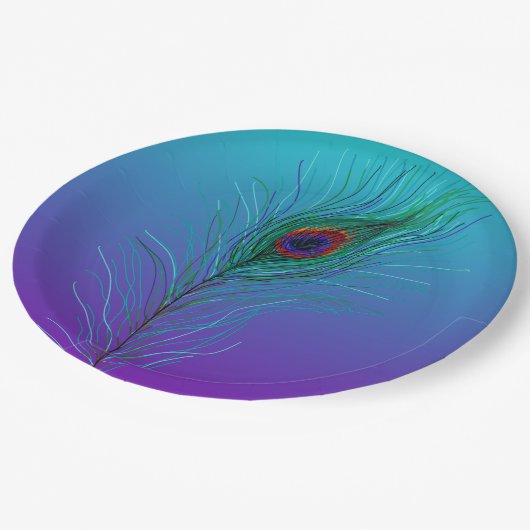 Turquoise naar Paarse Pauwveer Papieren Bordje (Gekanteld)