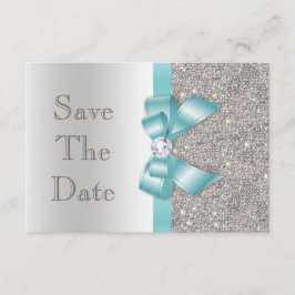 Turquoise namaak boog & diamanten zilver save the  date