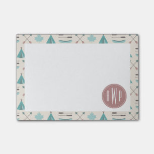 Turquoise Native Tipi Monogram Patroon Post-it® Notes