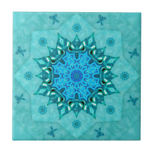 Turquoise Natuur Mandala Ceramic Tile Tegeltje