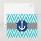 Turquoise Nautical Anchor Chevron Briefkaart (Voorkant / Achterkant)