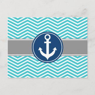 Turquoise Nautical Anchor Chevron Briefkaart