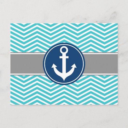 Turquoise Nautical Anchor Chevron Briefkaart (Voorkant)