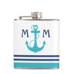 Turquoise Nautical Heart Anchor Heupfles