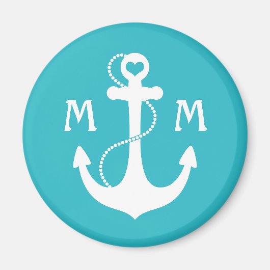 Turquoise Nautical Heart Anchor Magneet (Voorkant)