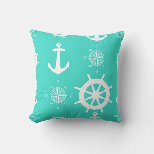 Turquoise Nautical Pattern Kussen (Voorkant)