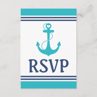 Turquoise Nautical Wedding RSVP Kaartje