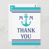Turquoise Nautisch Hart Anker Dank u Briefkaart (Voorkant / Achterkant)