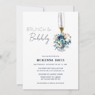 Turquoise Navy Blue Floral Brunch en Bubble Kaart