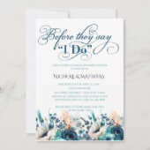 Turquoise Navy Blue Floral Couples Wedding Shower Kaart (Voorkant)