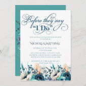 Turquoise Navy Blue Floral Couples Wedding Shower Kaart (Voorkant / Achterkant)