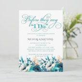 Turquoise Navy Blue Floral Couples Wedding Shower Kaart (Staand voorkant)
