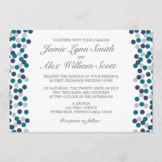 Turquoise Navy Gray Polka Dot Wedding Invitation Kaart