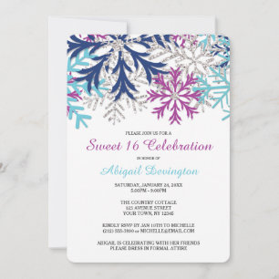 Turquoise Navy Orchid Snowflakes Sweet 16 Kaart