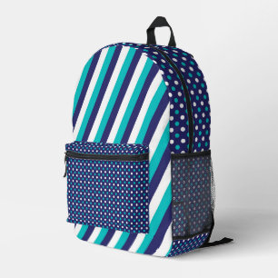 TURQUOISE & NAVY STREPEN & POLKA DOTS BEDRUKTE RUGZAK