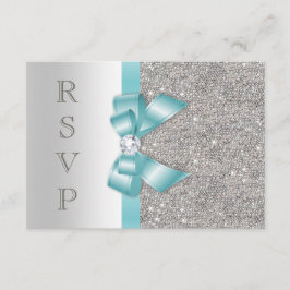 Turquoise Neppbloem Zilver Diamanten RSVP Kaartje