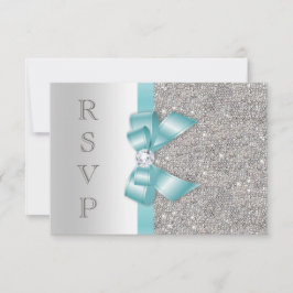 Turquoise Neppbloem Zilver Diamanten RSVP Kaartje