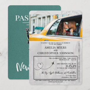 Turquoise New York City Passport Wedding Kaart